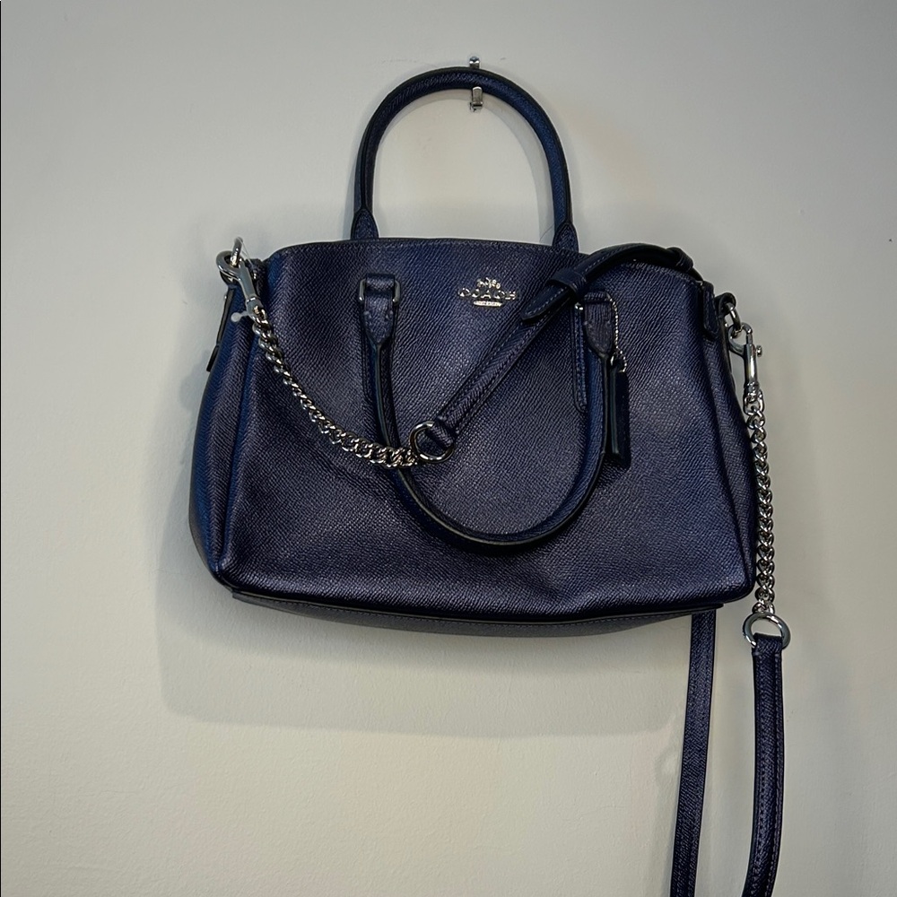 Coach Dark Blue Leather Satchel Handbag - Picture 2 of 6